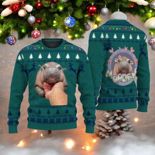 Festive Moo Deng Baby Hippo Sweater, Quirky Ugly Christmas Apparel for Fun
