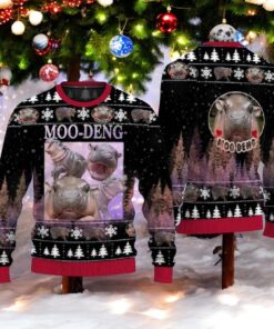 Festive Moo Deng Pig Ugly Christmas Sweater, Sweatshirt, Fun Holiday Fashion Design