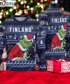 Finland Ice Hockey Team Grinch Hockey Stick Ugly Christmas Sweater