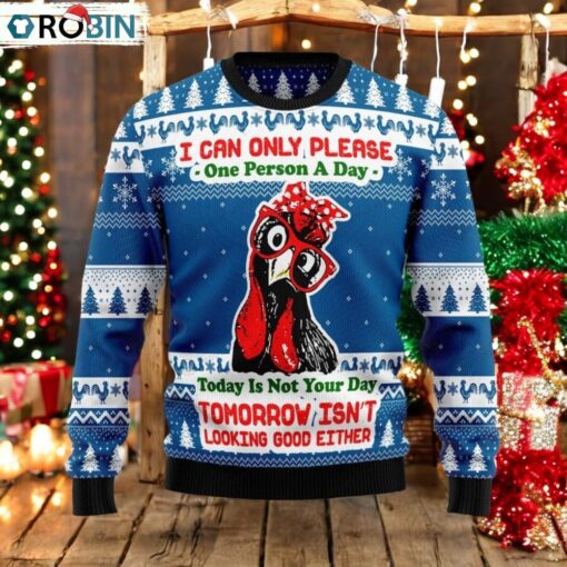 Funny Chicken Blue Christmas Ugly Sweater