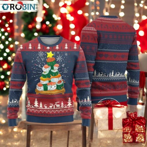 Funny Sushi Christmas Tree Ugly Christmas Sweater Cute Japanese Xmas
