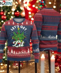 Funny Weed Xmas Ugly Christmas Sweater Let’s Get Lit Christmas Tree Cannabis