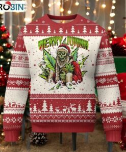 Funny Weed Xmas Ugly Christmas Sweater Merry Juana Santa Skeleton