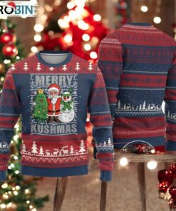 Funny Weed Xmas Ugly Christmas Sweater Merry Kushmas Naughty Santa Snowman Cannabis