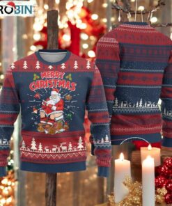 Funny Xmas Bad Santa Ugly Christmas Sweater Santa Pooping Down The Chimney