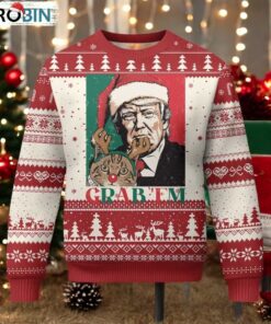 Funny Xmas Trump Ugly Christmas Sweater Grab ’em Trump Hug Reindeer