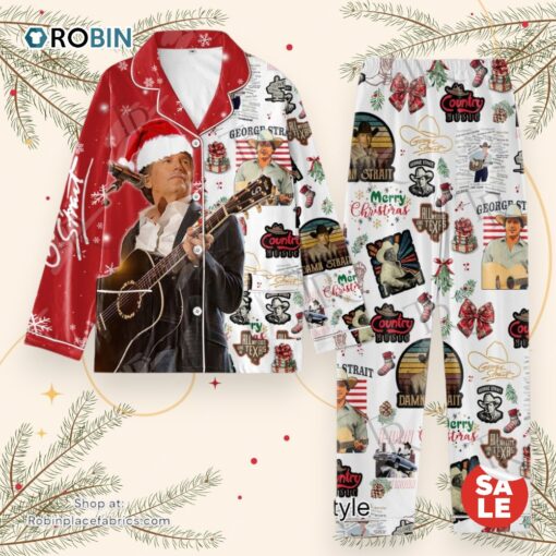 George Strait Merry Christmas Button Down Pajamas Set