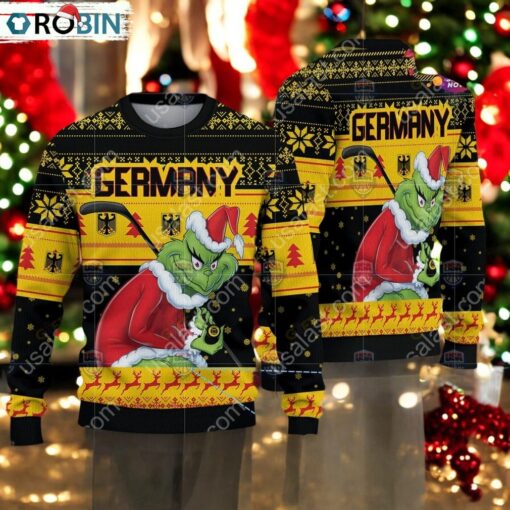 Germany Ice Hockey Team Grinch Hockey Stick Ugly Christmas Sweater