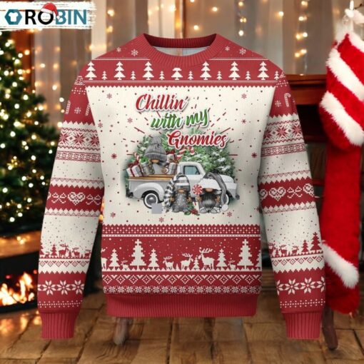 Gnome Christmas Ugly Christmas Sweater Chillin With My Gnomies Xmas Truck