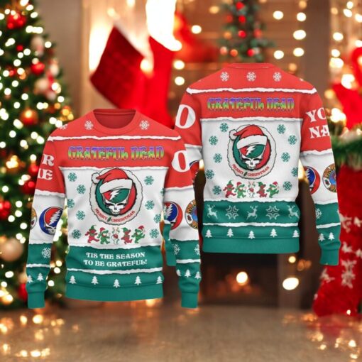 Grateful Dead Tis The Season To Be Grateful Christmas Custom Name Number Ugly Christmas Sweater Gift For Men And Women