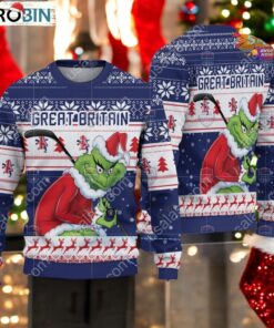 Great Britain Ice Hockey Team Grinch Hockey Stick Ugly Christmas Sweater Great Britain Ice Hockey Team Grinch Hockey Stick Ugly Christmas Sweater