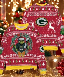 Green Bay Packers x Grinch NFL Dr. Seuss How the Grinch Stole Christmas with Super Bowl Trophy Ugly Christmas Sweater Red