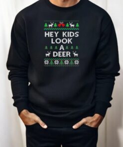 Hey Kids Look A Deer Ugly Pattern Christmas Shirt