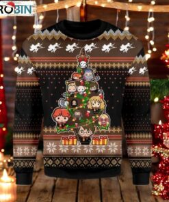 Hogwarts Characters Chibi With Christmas Tree Ugly Sweater