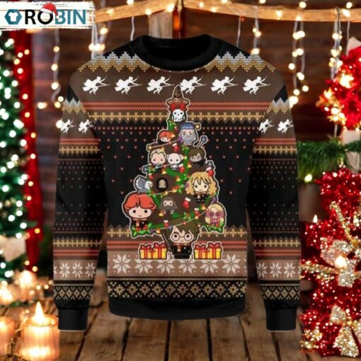 Hogwarts Characters Chibi With Christmas Tree Ugly Sweater