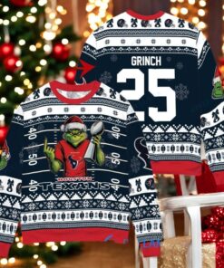 Houston Texans x Grinch Christmas Dr. Seuss How the Grinch Stole Christmas with Super Bowl Trophy Custom Ugly Christmas Sweater