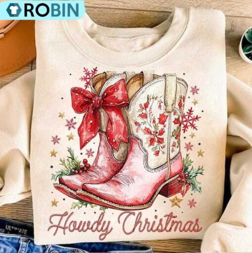 Howdy Christmas Shirt, Coquette Xmas Holiday Sweater, Long Sleeve Cotton, Hoodie