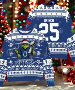 Indianapolis Colts x Grinch Christmas Dr. Seuss How the Grinch Stole Christmas with Super Bowl Trophy Custom Ugly Christmas Sweater