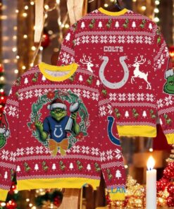 Indianapolis Colts x Grinch NFL Dr. Seuss How the Grinch Stole Christmas with Super Bowl Trophy Ugly Christmas Sweater Red