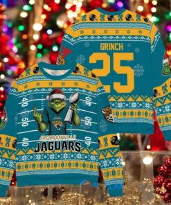 Jacksonville Jaguars x Grinch Christmas Dr. Seuss How the Grinch Stole Christmas with Super Bowl Trophy Custom Ugly Christmas Sweater