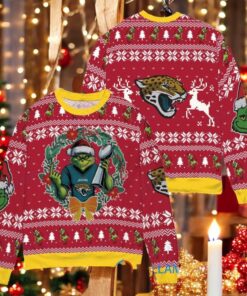 Jacksonville Jaguars x Grinch NFL Dr. Seuss How the Grinch Stole Christmas with Super Bowl Trophy Ugly Christmas Sweater Red