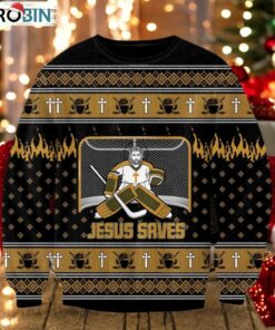 Jesus Saves Hockey Man Christmas Ugly Sweater