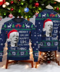 Joe Biden Merry UH UH You Know The Thing 3D Cute Ugly Christmas Sweater, Sweatshirt