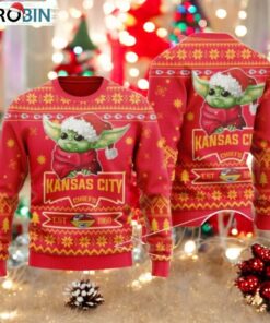 Kansas City Chiefs Cute Baby Yoda Grogu Ugly Christmas Sweater