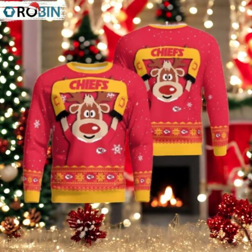 Kansas City Chiefs Cute Reindeer Ugly Christmas Sweater Christmas