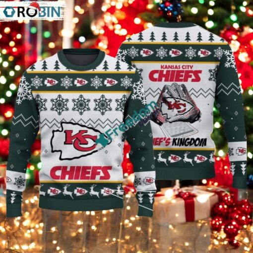 Kansas City Chiefs Fans Logo Snowflake Pattern Green Ugly Christmas Sweater