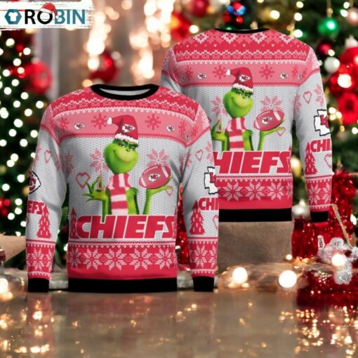 Kansas City Chiefs Grinch Snowflake Pattern Ugly Sweater Christmas