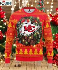 Kansas City Chiefs Holiday Wreath Ugly Christmas Sweater