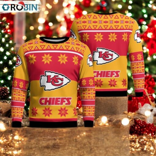Kansas City Chiefs Logo Big Snowflake Pattern Ugly Christmas Sweater