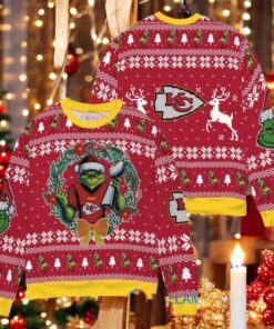 Kansas City Chiefs x Grinch NFL Dr. Seuss How the Grinch Stole Christmas with Super Bowl Trophy Ugly Christmas Sweater Red