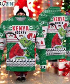 Kenya Ice Hockey Team Grinch Hockey Stick Ugly Christmas Sweater