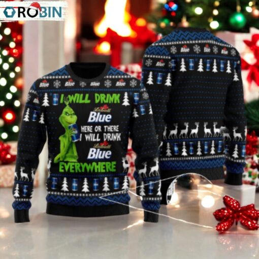 Labatt Blue Grinch Will Drink Everywhere Ugly Sweater