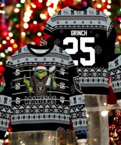 Las Vegas Raiders x Grinch Christmas Dr. Seuss How the Grinch Stole Christmas with Super Bowl Trophy Custom Ugly Christmas Sweater