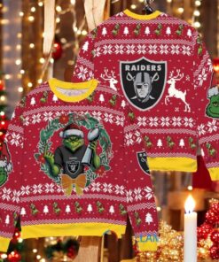 Las Vegas Raiders x Grinch NFL Dr. Seuss How the Grinch Stole Christmas with Super Bowl Trophy Ugly Christmas Sweater Red