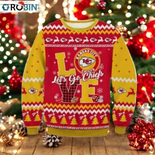 Love Let’s Go Chiefs Ugly Christmas Sweater