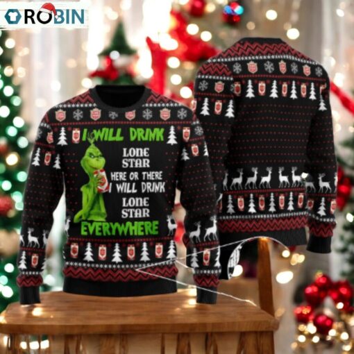 Lone Star Grinch Will Drink Everywhere Ugly Sweater