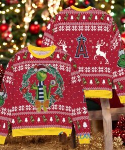 Los Angeles Angels x Grinch Dr. Seuss How the Grinch Stole Christmas MLB with World Series Trophy Ugly Christmas Sweater Red