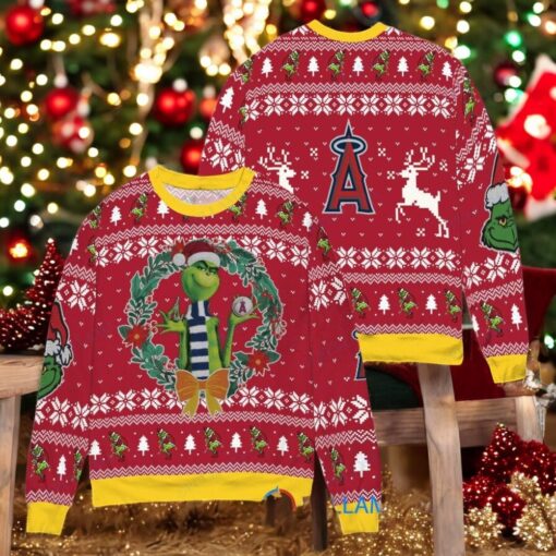 Los Angeles Angels x Grinch Dr. Seuss How the Grinch Stole Christmas MLB with World Series Trophy Ugly Christmas Sweater Red