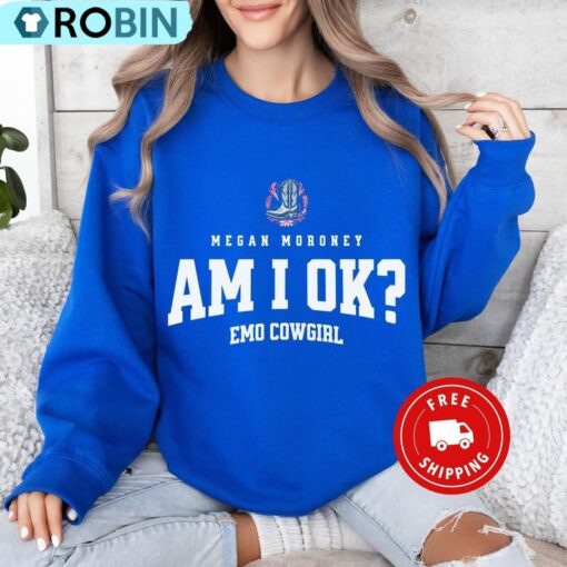M.gan Mo.oney Am I Okay Crewneck Sweatshirt, Emo Cowgirl Tour Shirt