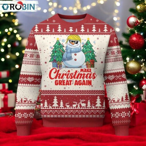 Make Christmas Great Again Ugly Christmas Sweater Funny Trump Snowman Xmas