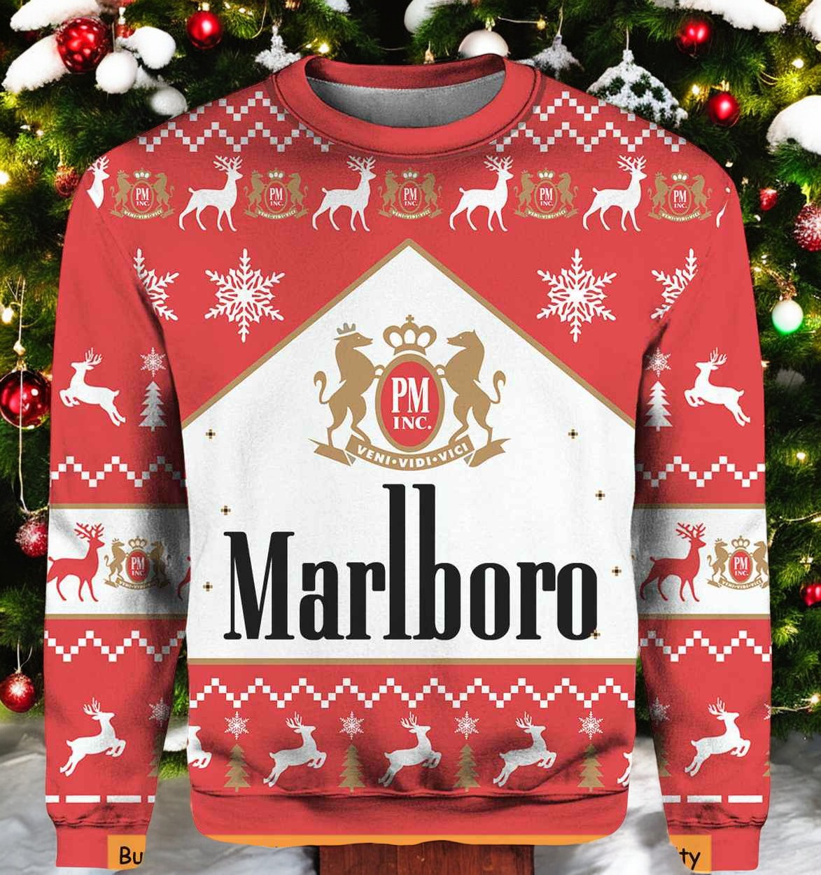Marlboro Christmas Sweater, Sweatshirt, Classic Holiday Design Vintage Ugly Sweater