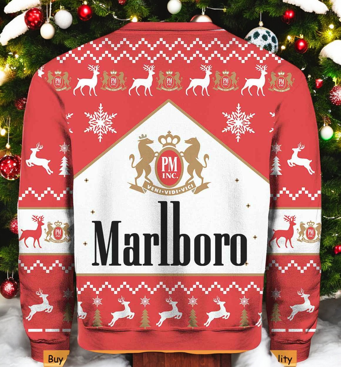 Marlboro Christmas Sweater, Sweatshirt, Classic Holiday Design Vintage Ugly Sweater