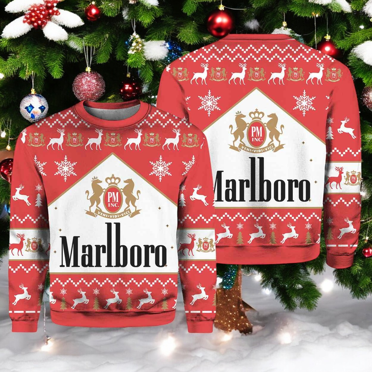 Marlboro Christmas Sweater, Sweatshirt, Classic Holiday Design Vintage Ugly Sweater
