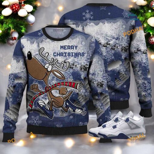 Match Jordan 4 Vintage Reindeer Sweater, Family Ugly Christmas Sweater