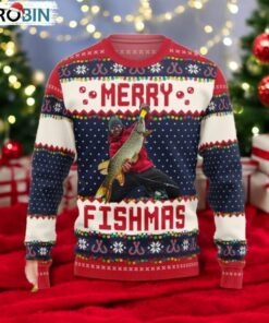 Merry Fishmas Gift For Fishing Lovers Personalized Photo Ugly Sweater