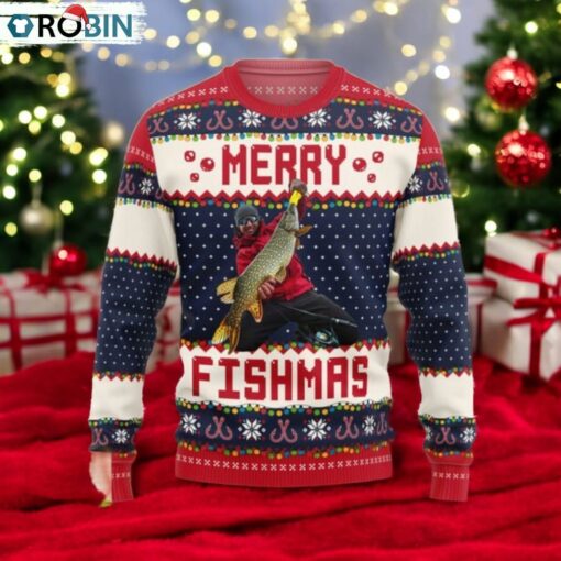 Merry Fishmas Gift For Fishing Lovers Personalized Photo Ugly Sweater